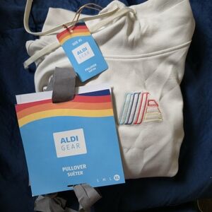 Aldi Gear Women's Cream Pullover Hoodie with Rainbow Logo - XL